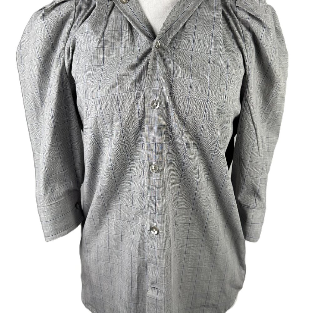 Kmj Kate Mchale Jensen Bon Voyage Button Shirt Size XS Gray 3/4 puff sleeve